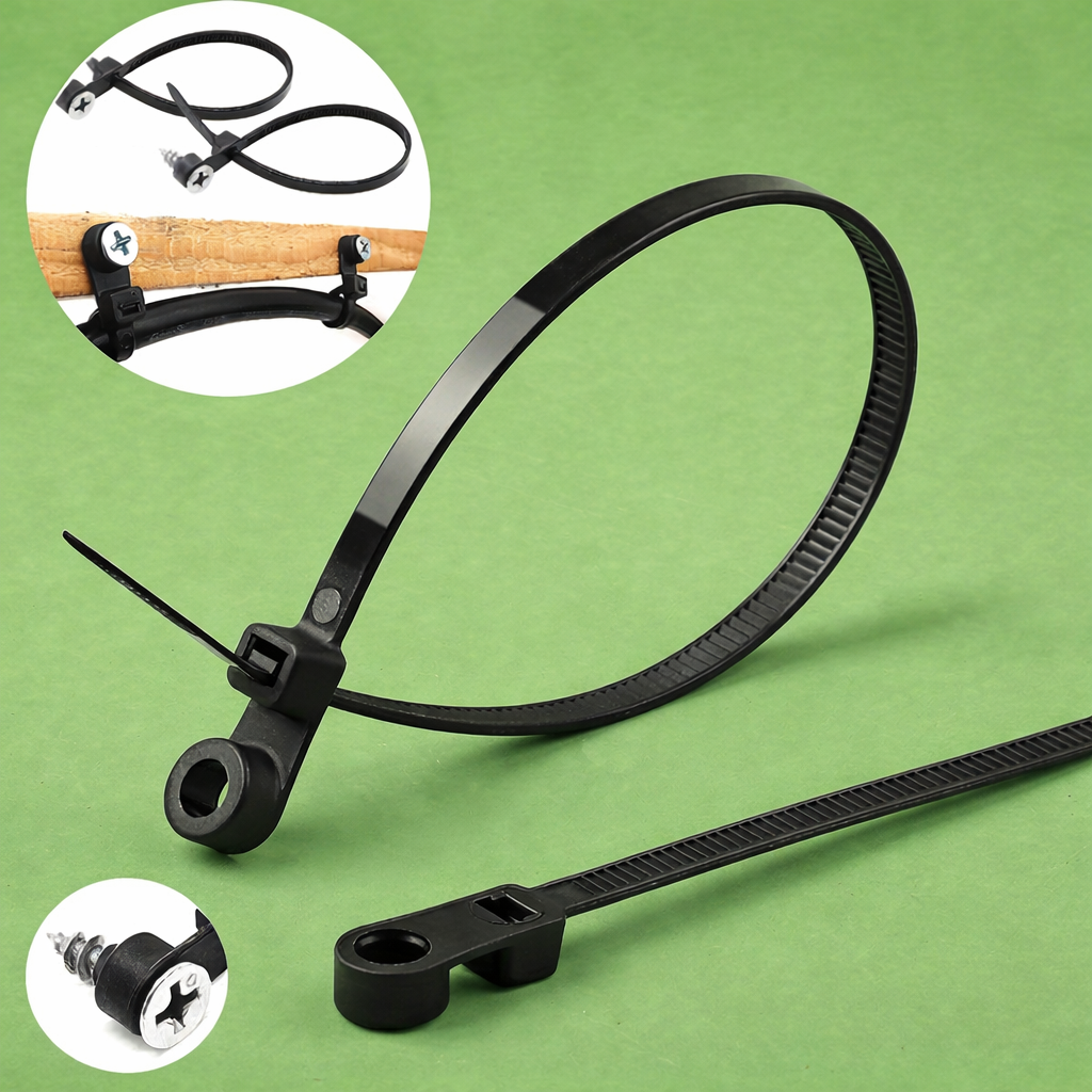 Mounting zip tie with integrated screw mount for cable management