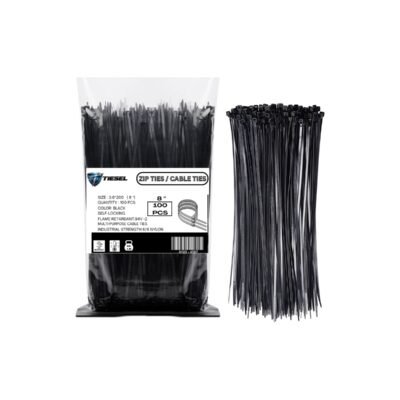TIESEL 8 inch black nylon zip ties 40 lb tensile strength cable ties pack of 100