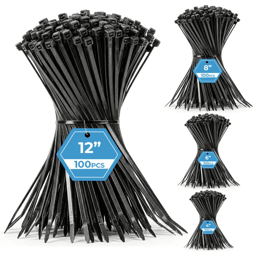 400 piece black zip ties assorted sizes 4 6 8 12 inch heavy duty UV resistant nylon