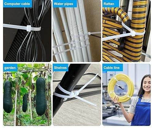 white zip ties used for cable management water pipes garden plants shelves and wire organization