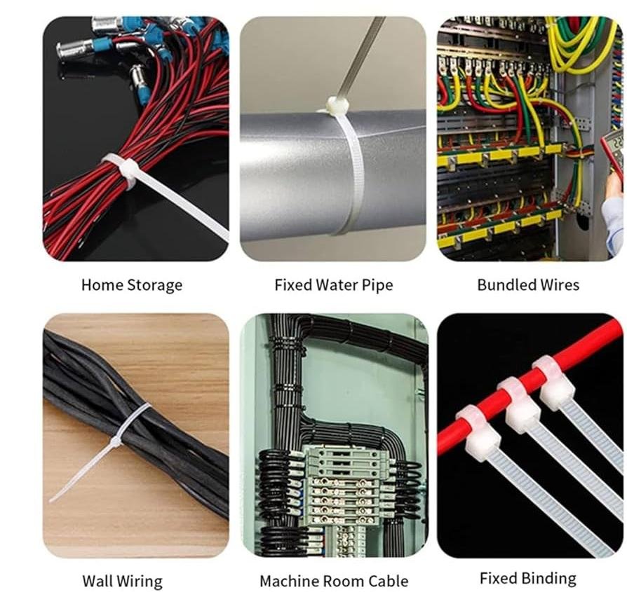 white zip ties used for home storage pipe fixing wire bundling and cable management applications