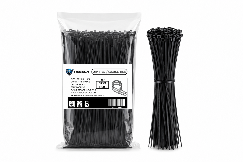 Black zip ties UV resistant nylon cable ties in 4 6 8 and 12 inch sizes bulk packs