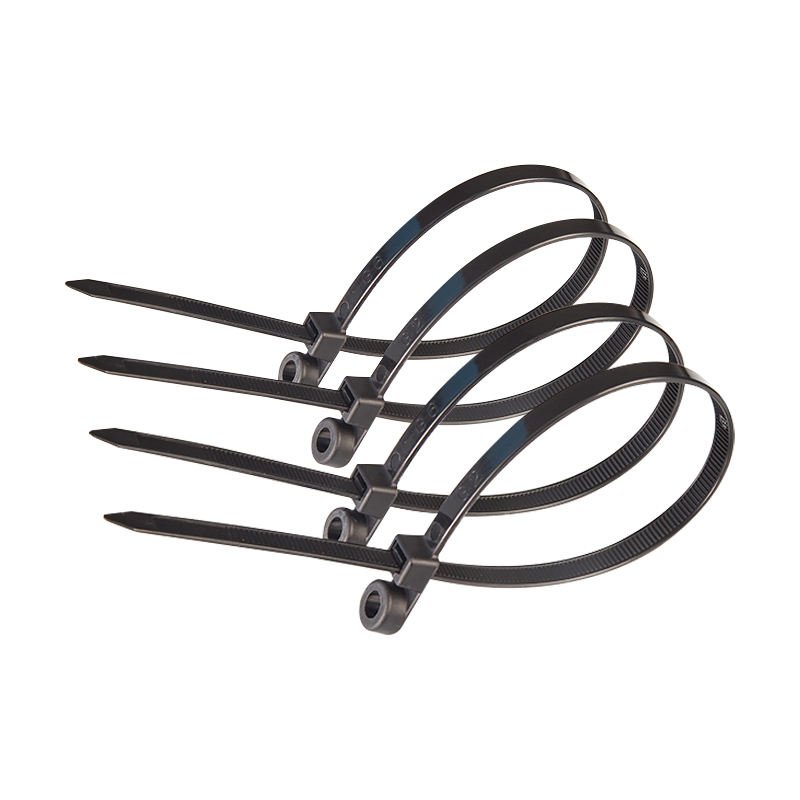 Black screw mount cable ties nylon zip ties four piece set designed for industrial cable management secure fastening and organized wiring installation