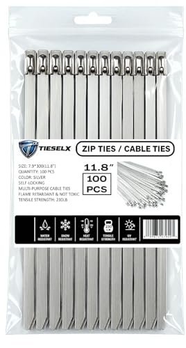 11.8 Inch Stainless Steel Cable Ties Bundle - 100 Count Heavy Duty Metal Zip Ties