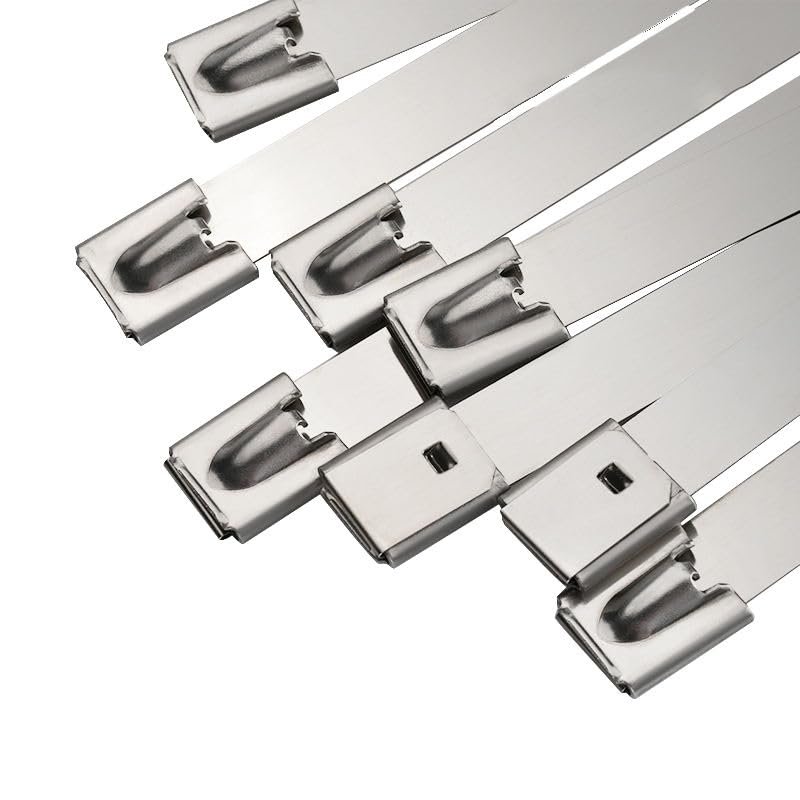 Stainless steel cable ties bundled together for industrial and marine use