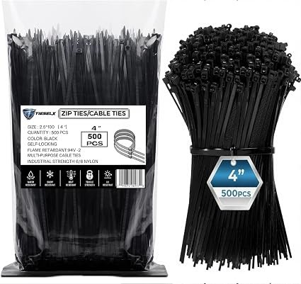 TIESELX 4 Inch Black Zip Ties 500 Pack – 18 LB Tensile Strength UV Resistant Nylon 66