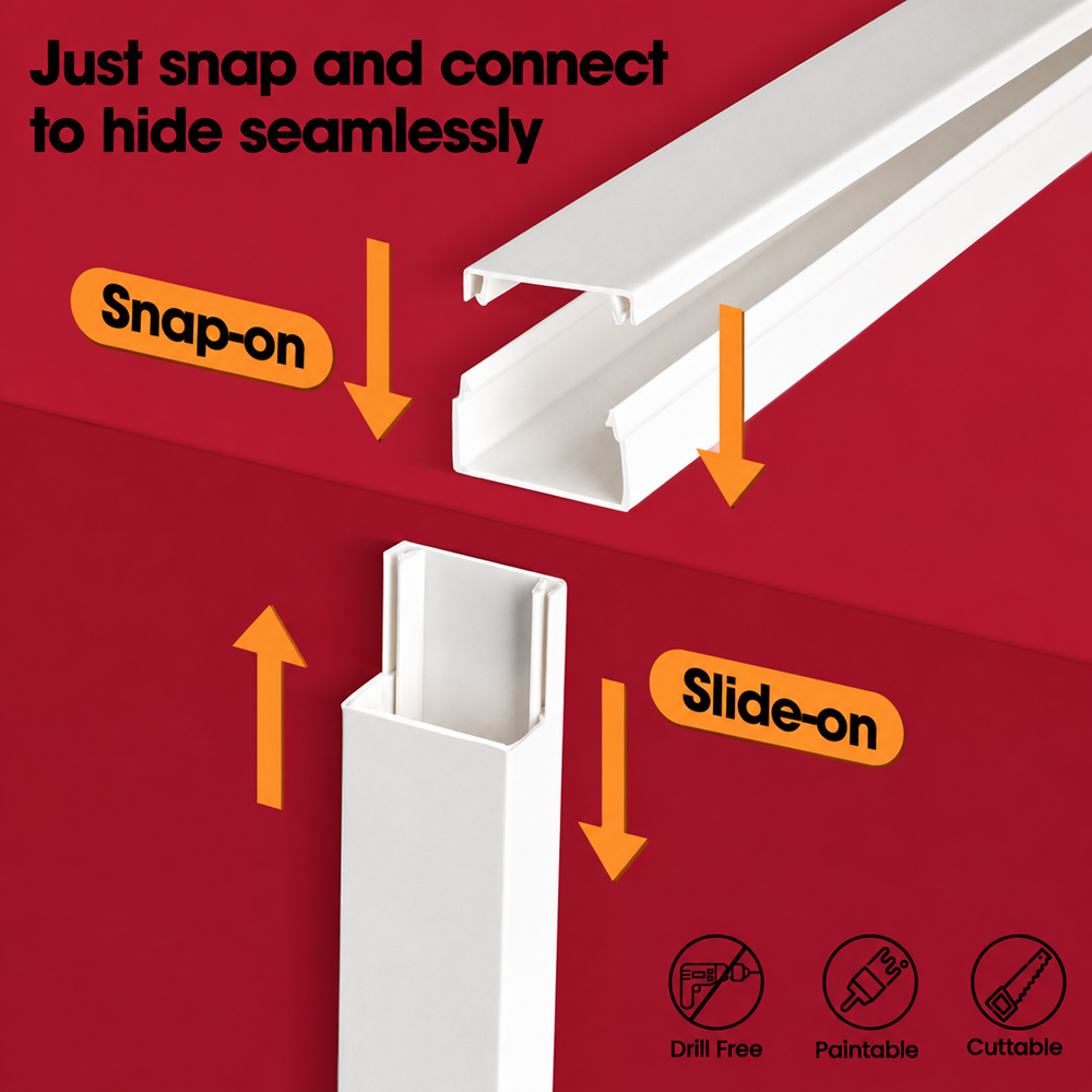 TIESELX Cable Raceway Cord Cover Kit – Paintable PVC Wire Channel for Wall-Mounted TVs - Image 4