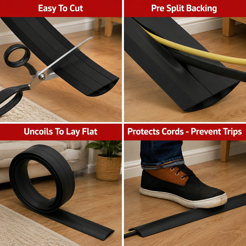 TIESELX Heavy-Duty Floor Cord Cover – Non-Slip PVC Cable Protector Ramp - Image 13
