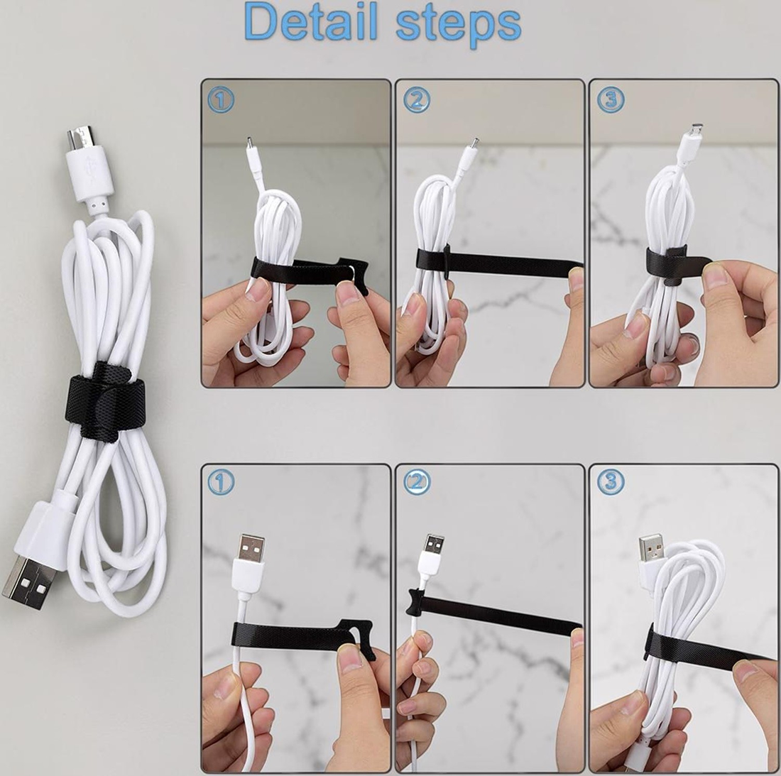 TIESELX Reusable Hook and Loop Cable Straps – Adjustable Nylon Cord Ties, Black - Image 4