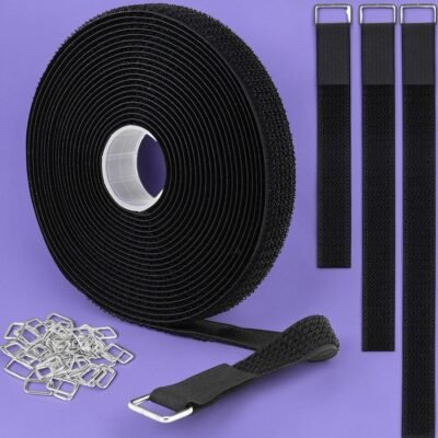 TIESELX cut-to-length hook and loop cable straps with metal buckles, adjustable nylon cinch straps