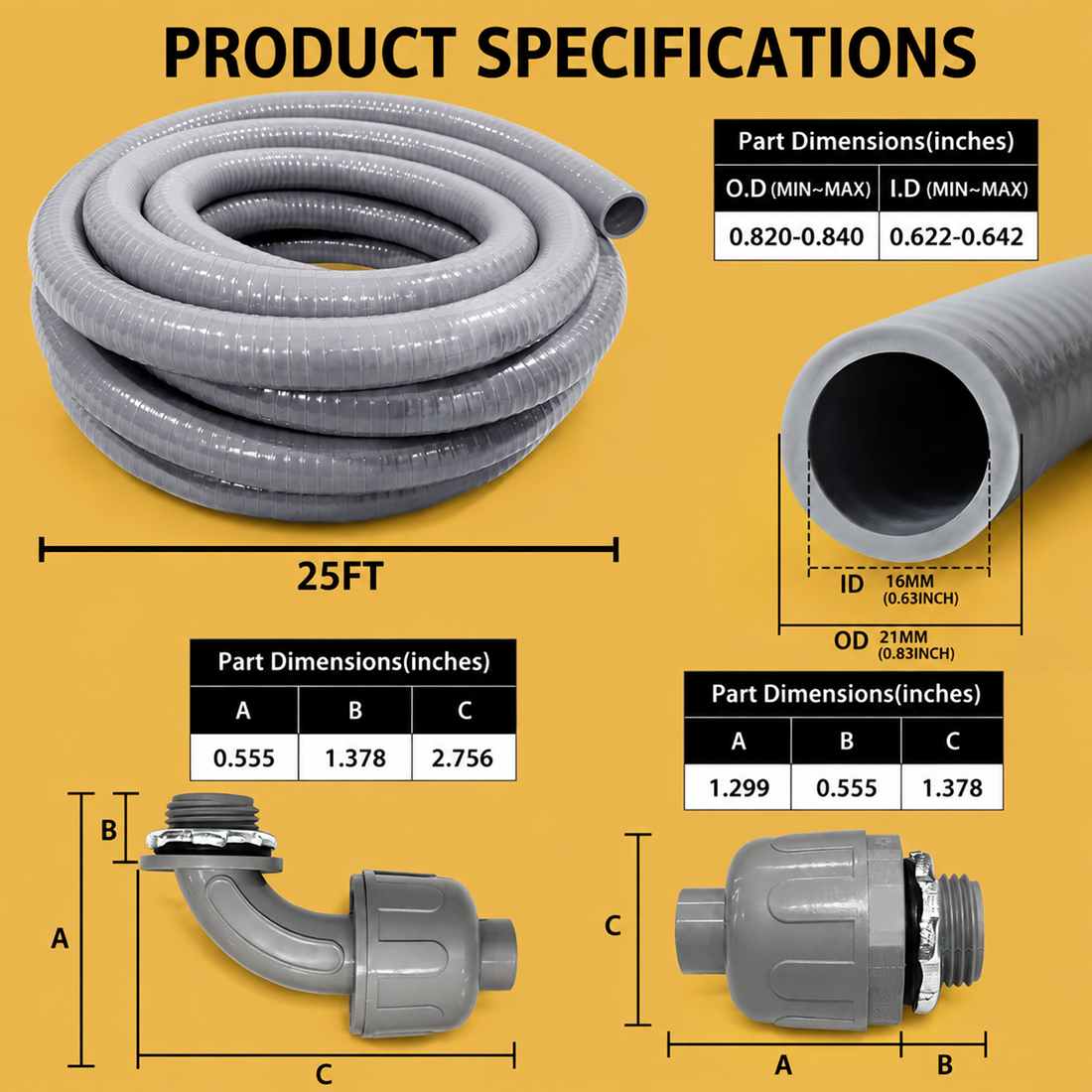 TIESELX Flexible Liquid-Tight Conduit Kit – Non-Metallic PVC with Fittings - Image 2