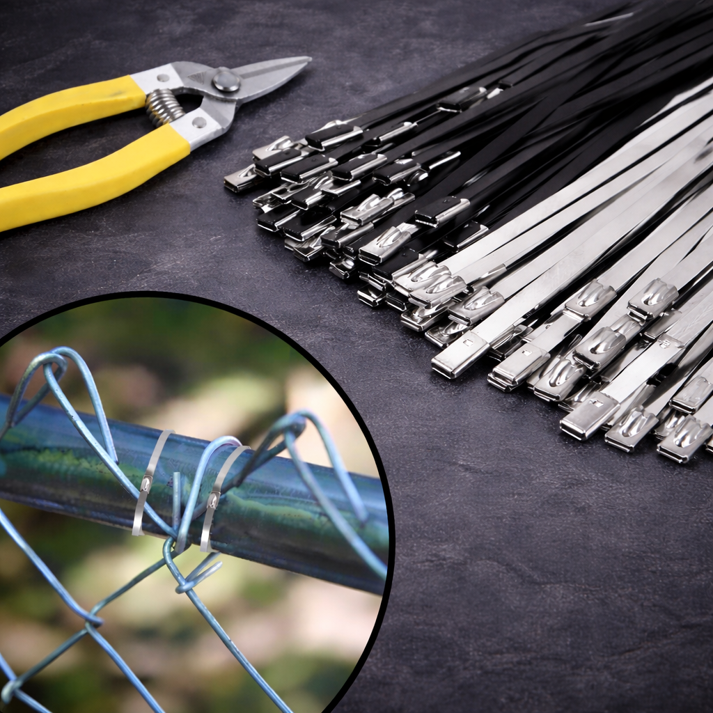 Stainless steel cable ties with a pair of cutting pliers used for tensioning and trimming