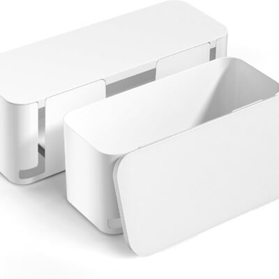 TIESELX 2 pack cable management box, child-proof and pet-safe cord organizer in white