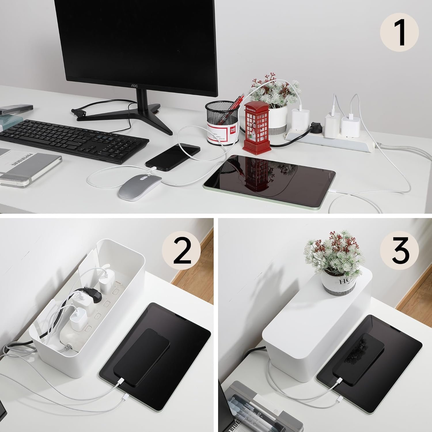 TIESELX Cable Management Box setup guide - 3 step installation in home office