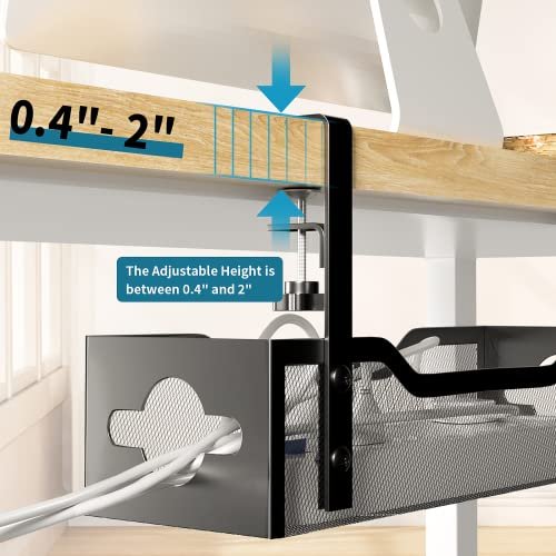 TIESELX Cable Management Tray Under Desk with Surge Protector and Power Cables Organized