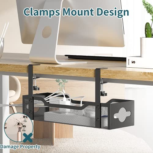 TIESELX Under Desk Cable Tray Installed - Clamp Mount Design Showing Inward Installation