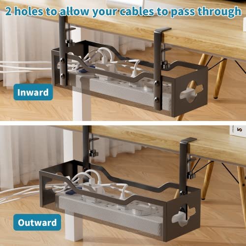 TIESELX Under Desk Cable Tray - 2-Hole Side Cable Routing for Clean Cord Management