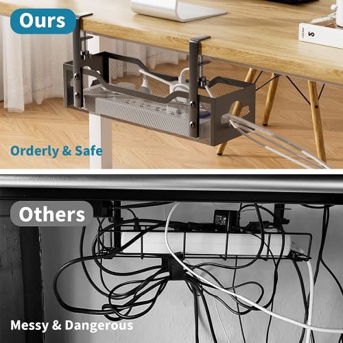 TIESELX Wire Organizer Under Desk - Rubber-Padded Clamp Detail for Scratch-Free Installation