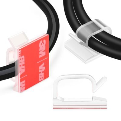 TIESELX 60 pack clear self-adhesive cable wire clips 5/8 inch for desk wall and car use