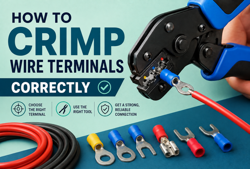 How to crimp wire terminals correctly using a crimping tool and insulated ring and spade terminals