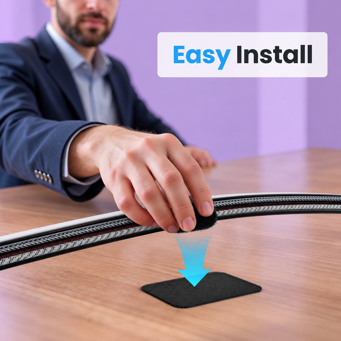 TIESELX Reusable Hook-and-Loop Cable Ties | Adjustable Under-Desk Cord Organizer - Image 9